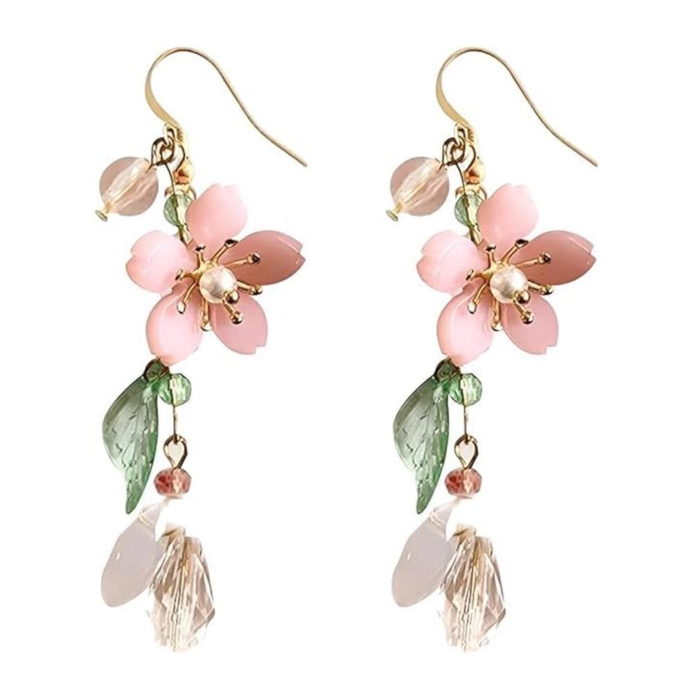 Acrylic Flowers with Glass Beads Earrings - Picture 1 of 2